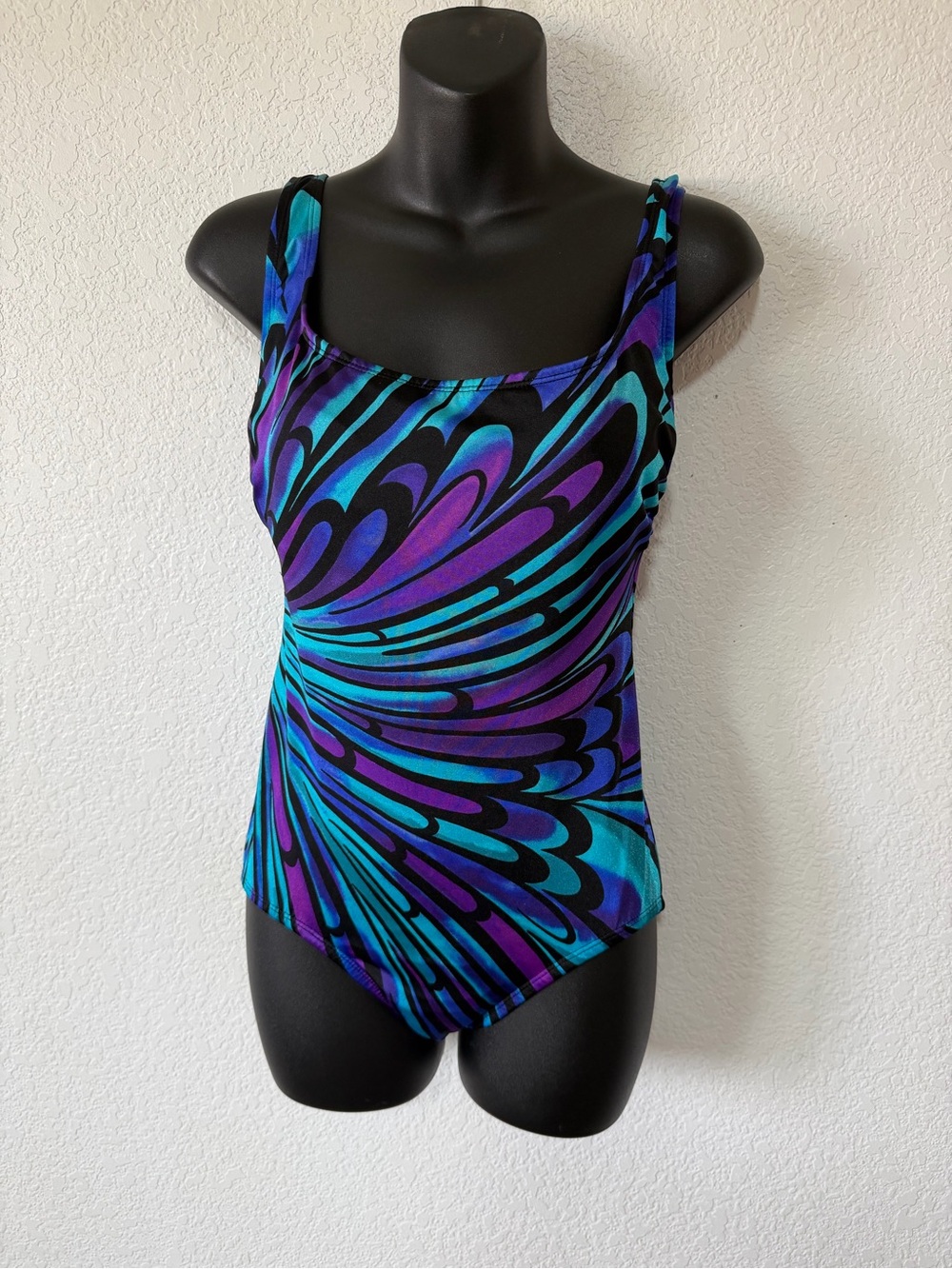Vintage Vibrant Swirl One-Piece Swimsuit in Teal & Purple
